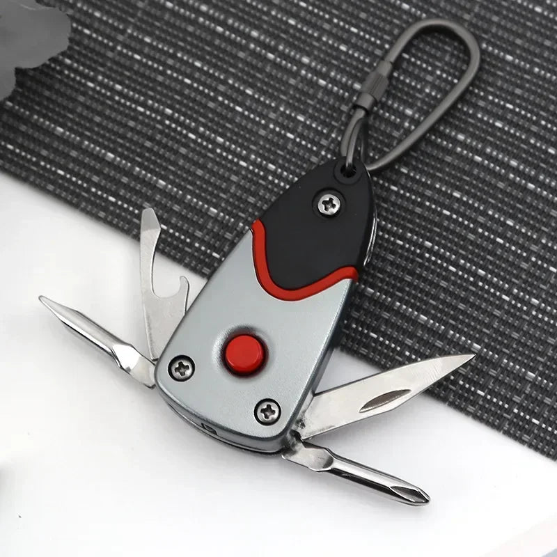 PortableScrewdriver StainlessSteel Tool Knife with LED Keychain Multi-functional Keychain Knife Gift Outdoor 6-in-1 Folding Mini