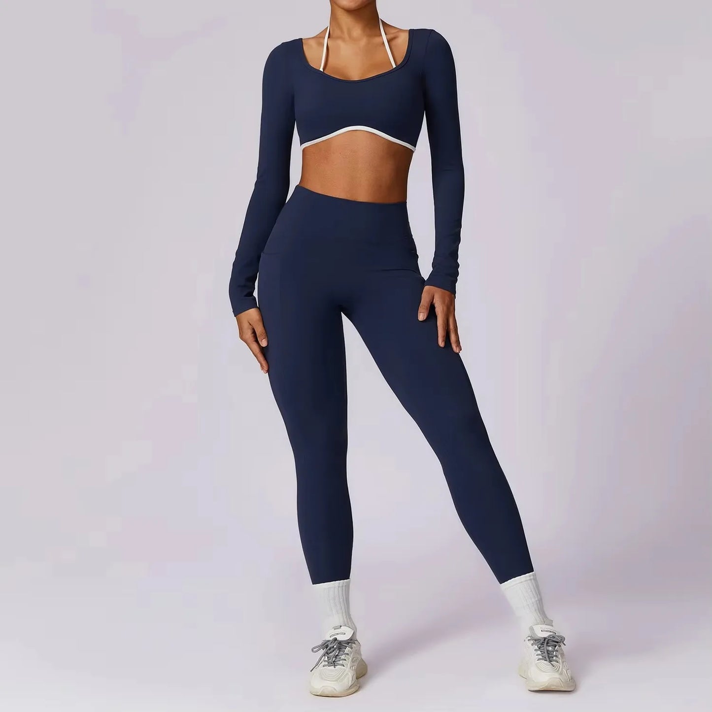 Yoga Set 2PCS Women Sportswear Push Up Workout Clothes Athletic Wear Gym Legging Fitness Bra Crop Top Long Sleeve Sports Suits