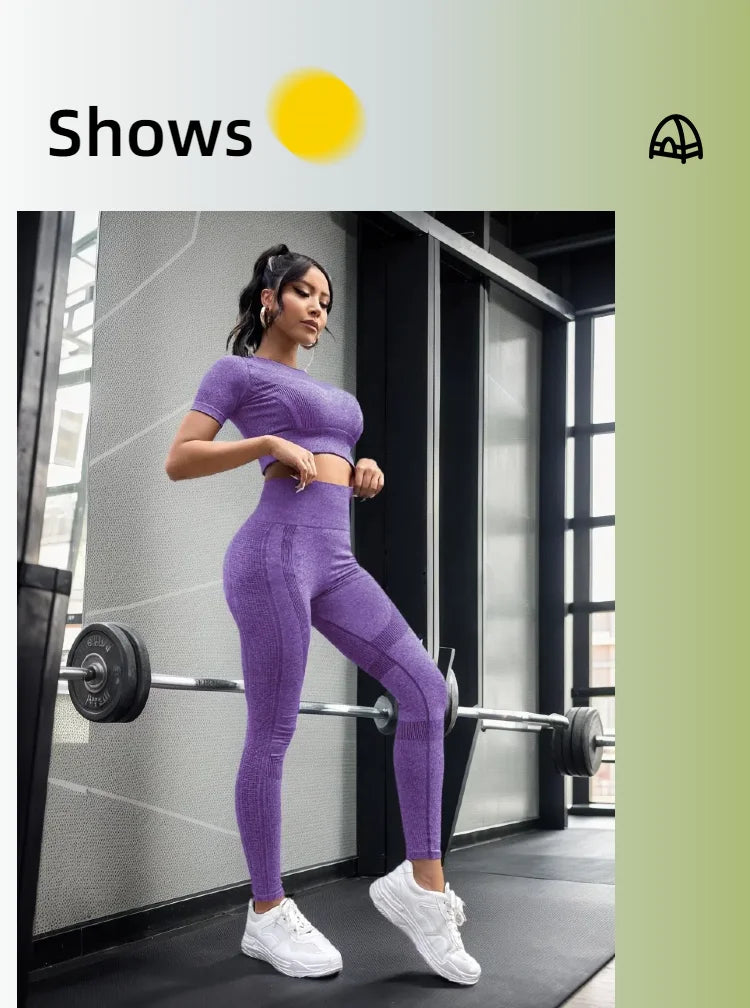 2-piece Set,Short-sleeved Top And High-waisted Tummy Control Long Pants Sportswear,Suitable For Outdoor Sport,Women's Sportswear