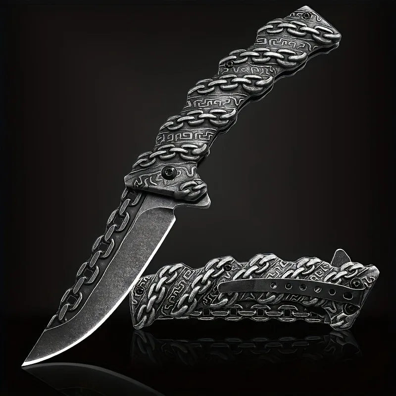 1pc，Multi-function relief chain folding knife, outdoor stainless steel folding knife, multi-purpose fruit knife, hiking knife