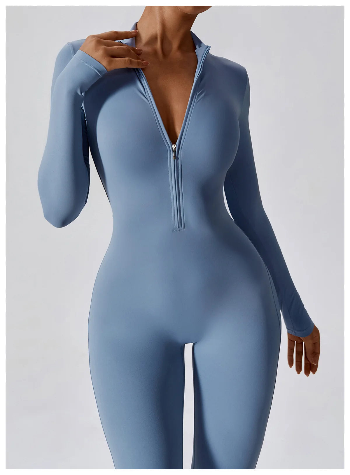 Women Yoga Jumpsuit Fitness Sports Suit Zipper Elastic One-Piece Bodysuits Gym Long Sleeve Gym Runing Push Up Workout Sportwear