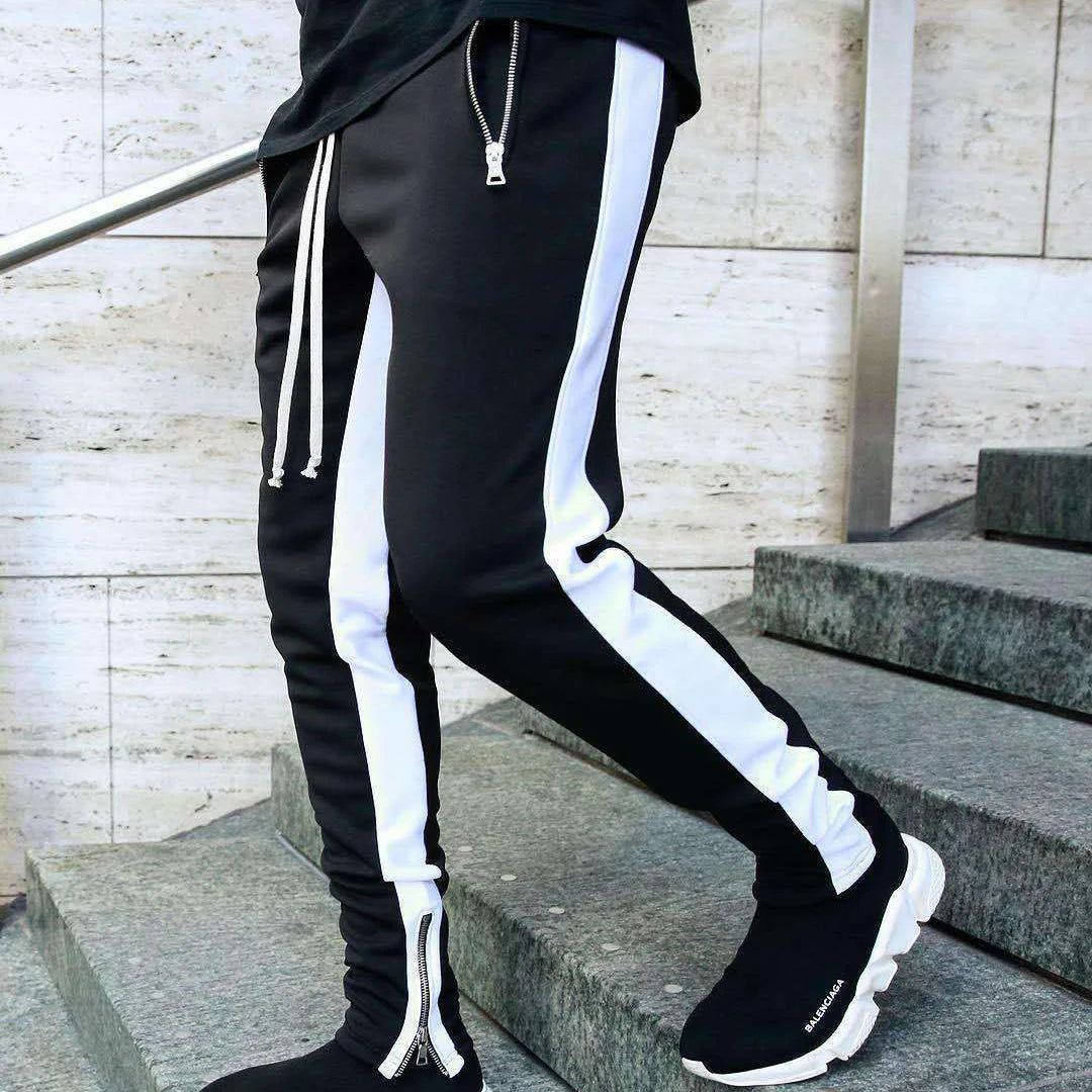 2024 New Sports Casual Pants Low Feet Zip Pocket Cotton Summer Pants Casual Men's Sports Pants Running Pants Splice Stripe Gym