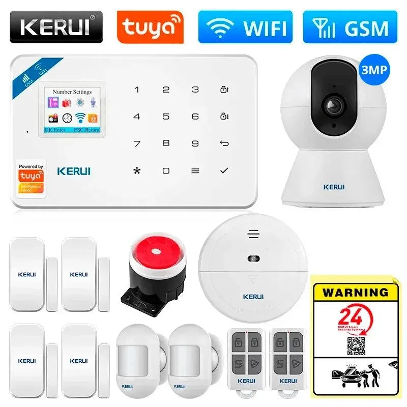 KERUI Tuya Smart WIFI GSM Security Alarm System Works With Alexa Home Burglar Motion Detector Smoke Door Window Sensor APP