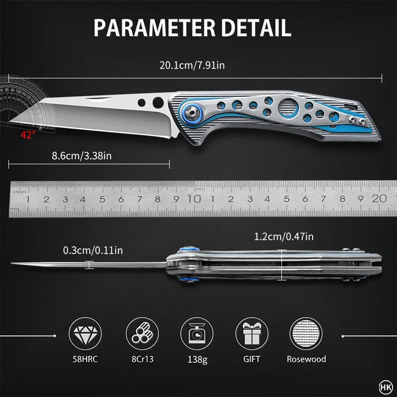 Stainless Steel Folding Fruit Knife, Striped Aluminum Handle Folding Knife, Household Fruit Cutting and Peeling Utility Knife