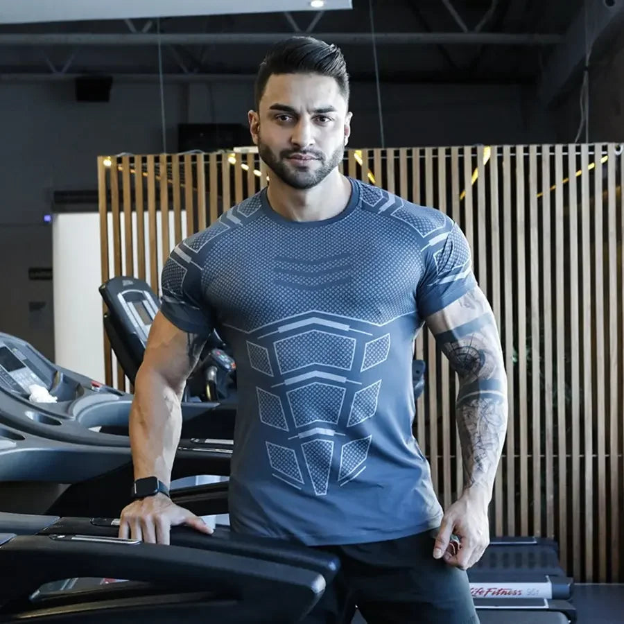 2024 Men Running Sports T-shirt Training Quick Dry Tight Short Sleeves Shirt Bodybuilding compress Fitness Tee Tops men Clothing