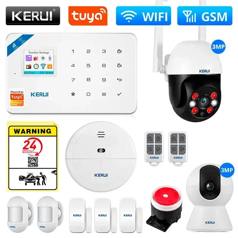 KERUI Tuya Smart WIFI GSM Security Alarm System Works With Alexa Home Burglar Motion Detector Smoke Door Window Sensor APP