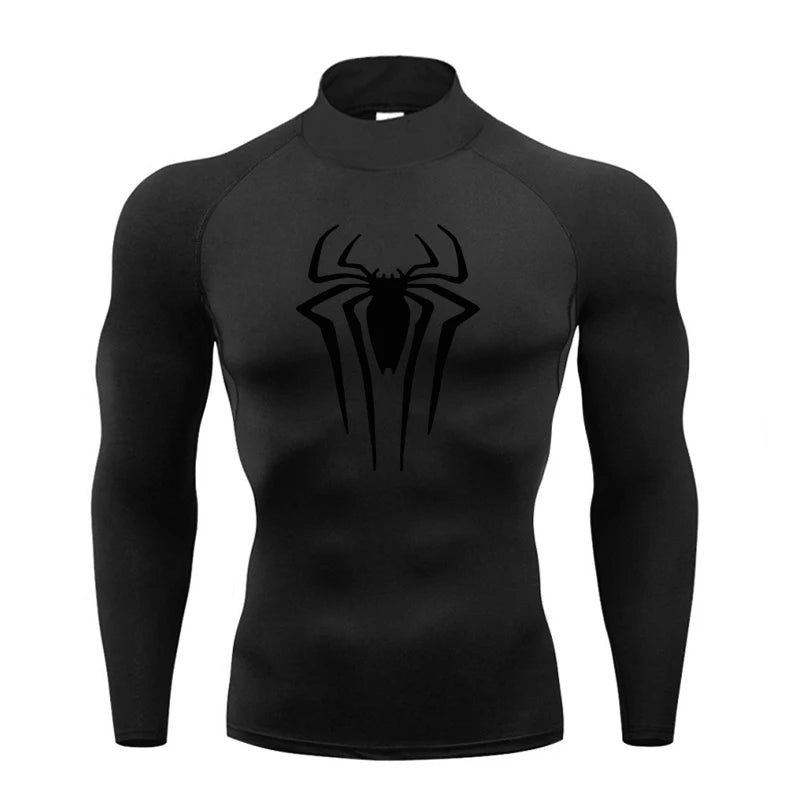 Mens Running T-shirts Compression Shirt Fitness Tight Long Sleeve Sport T Shirt Long-legged Spider Workout Quick Dry Rashgards