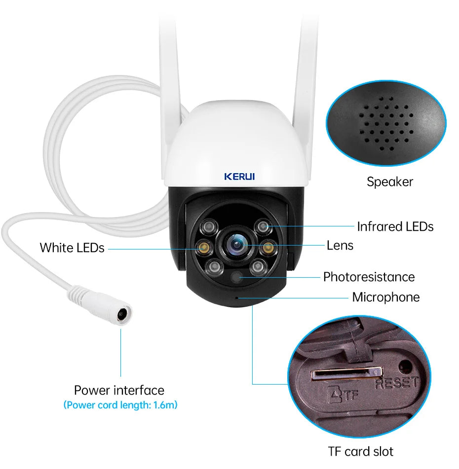 KERUI 5MP 8MP 4K PTZ WiFi IP Wireless Camera Tuya Smart Outdoor Home Security Dual Lens 10MP 5K Camera CCTV Video Surveillance