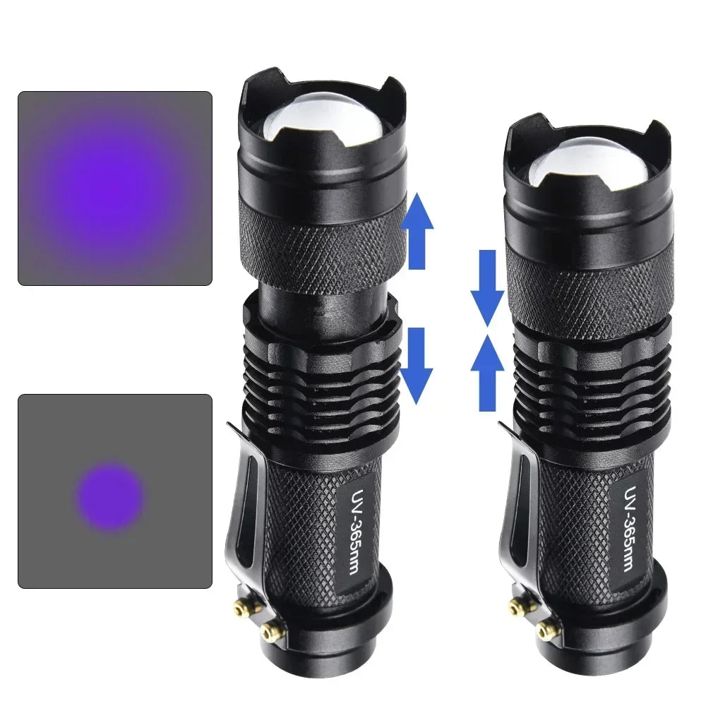 UV Flashlight Waterproof Ultra Violet Light Portable Black Light Flashlight Zoomable Lamp Scorpion Pet Urine Stain Detector Tool