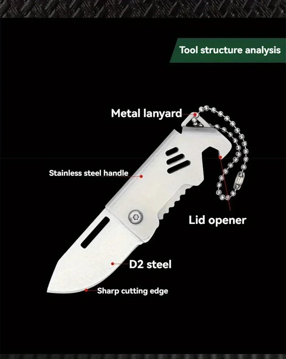 Mini Folding Knife Stainless Steel Box Opening Knife D2 Steel Cannon Portable Sharp Folding Knife Key Hanging Chain