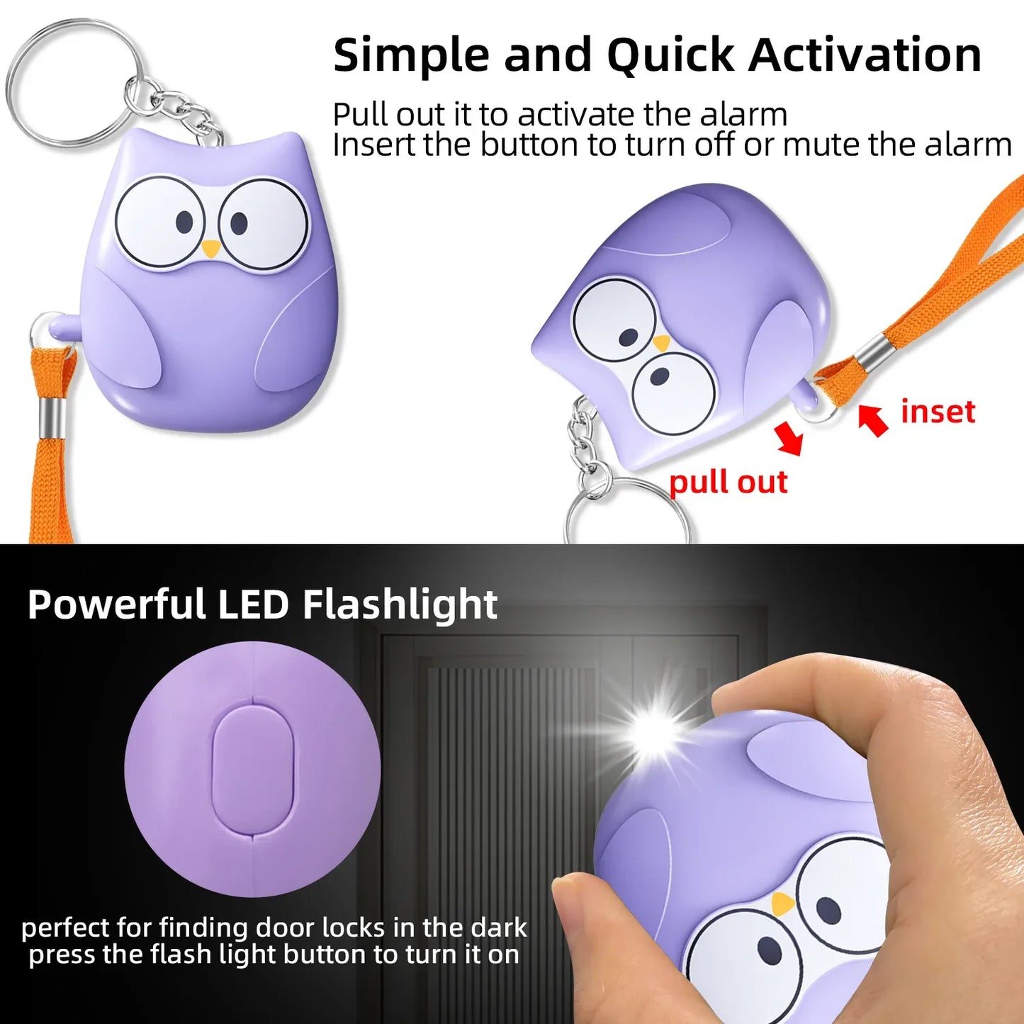 Cute Owl Self Defense Alarm 130db Personal SelfDefense Alarm for Girl Child Women Security Protect Alert Personal Keychain Alarm