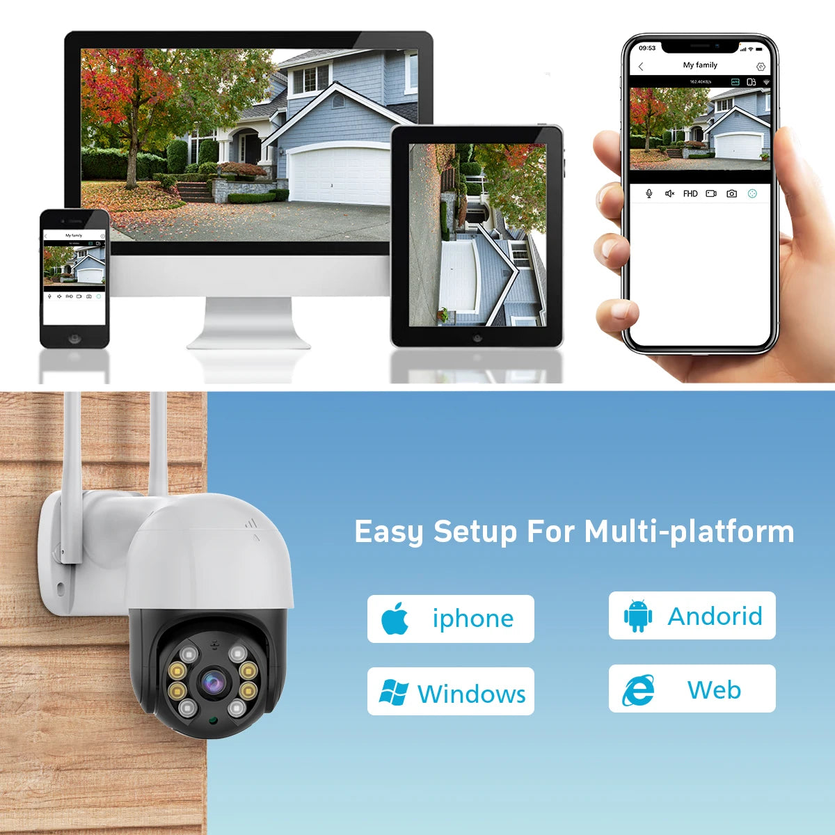 4K 8MP PTZ Wifi IP Camera Outdoor 4X Digital Zoom AI Human Detect Wireless Camera H.265 P2P Audio 1080P 5MP Security CCTV Camera