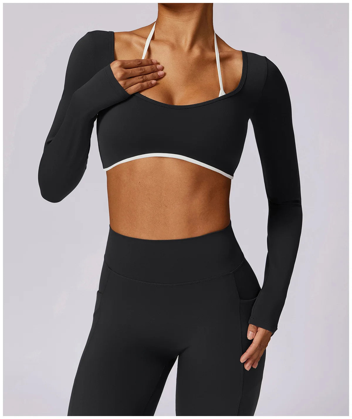 Yoga Set 2PCS Women Sportswear Push Up Workout Clothes Athletic Wear Gym Legging Fitness Bra Crop Top Long Sleeve Sports Suits