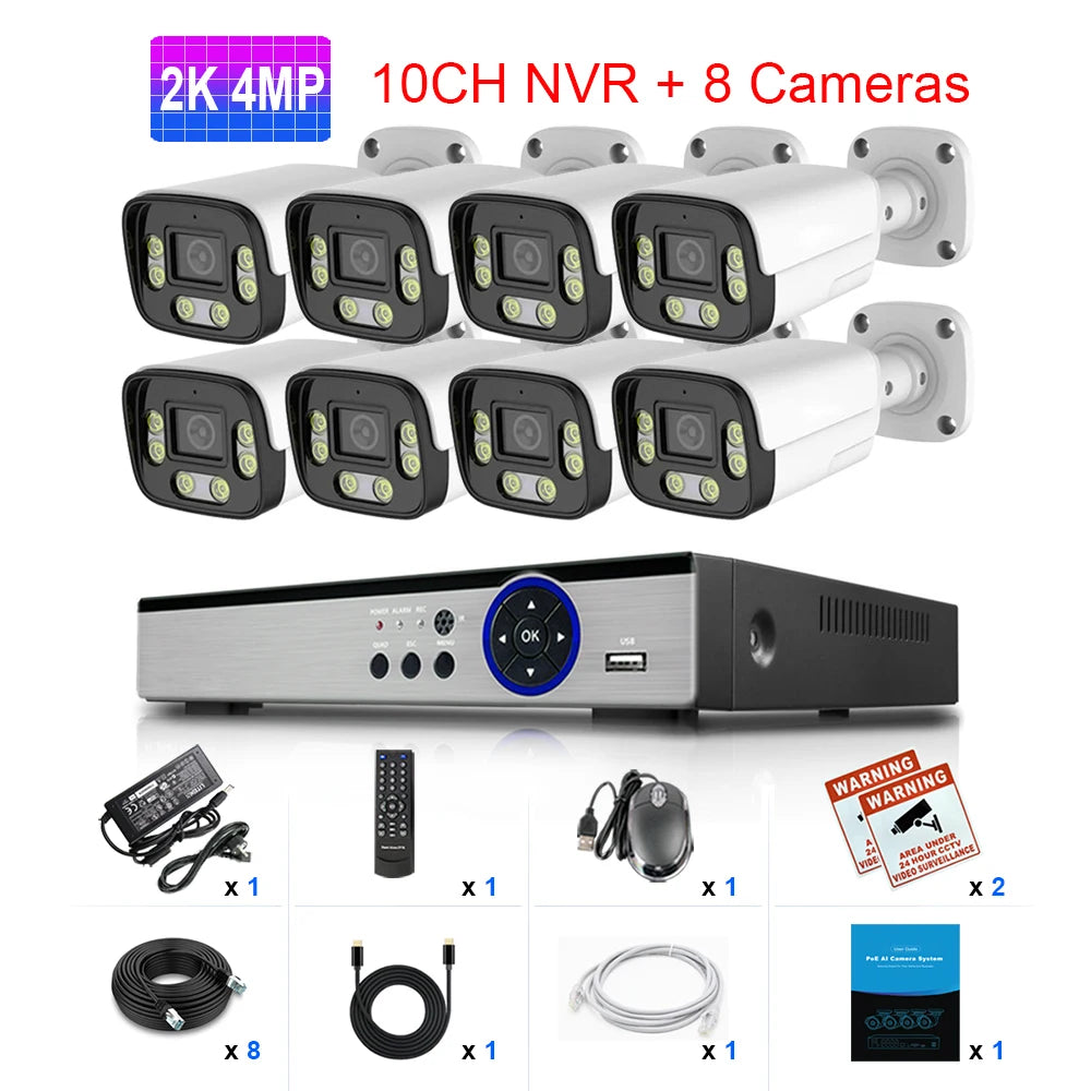 LOXCAM 8CH 4K Security Camera System 10CH 8MP 4MP POE Ai Face Detection Outdoor Two Way Audio Camera Video Surveillance Set