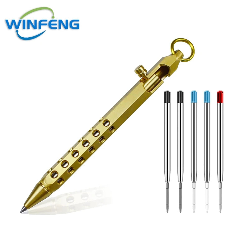 Creative Brass Bolt Action Tactical Pen Business Signature Ballpoint Pen for Self Protection School Student Office Stationery