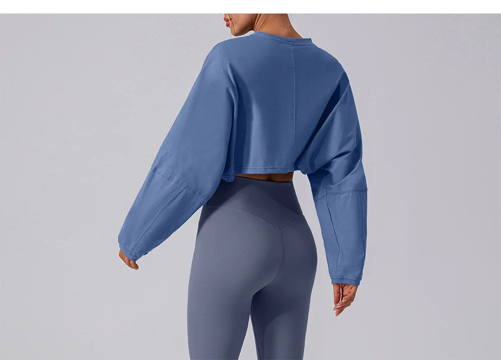 Women Sports Crop Top Long Sleeve T-Shirts Yoga Loose Tops Gym Clothing Outdoor Fitness Running Yoga Shirts Workout Clothes