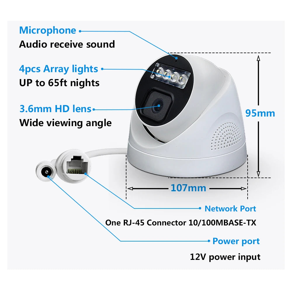 4K 8MP POE IP Camera Audio H.265 POE/NOT POE Onvif Wide Angle 2.8mm AI Color Night Vision Home CCTV Video Surveillance Security