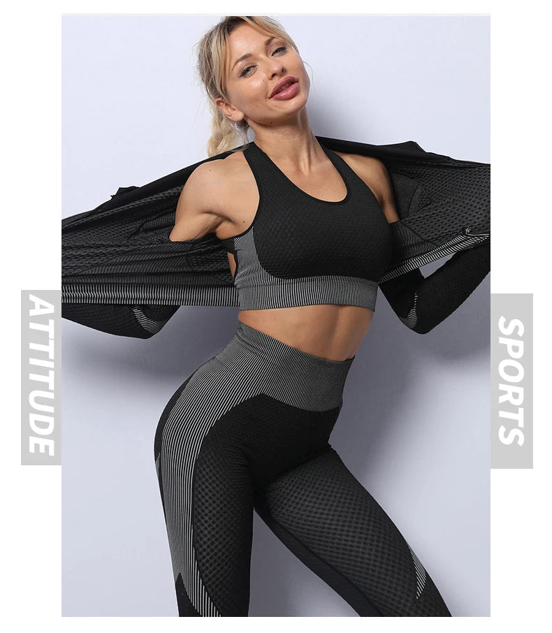 Women 2/3pcs Seamless Workout Outfits Sets Yoga Sportswear Tracksuit Leggings and Stretch Sports Bra Fitness