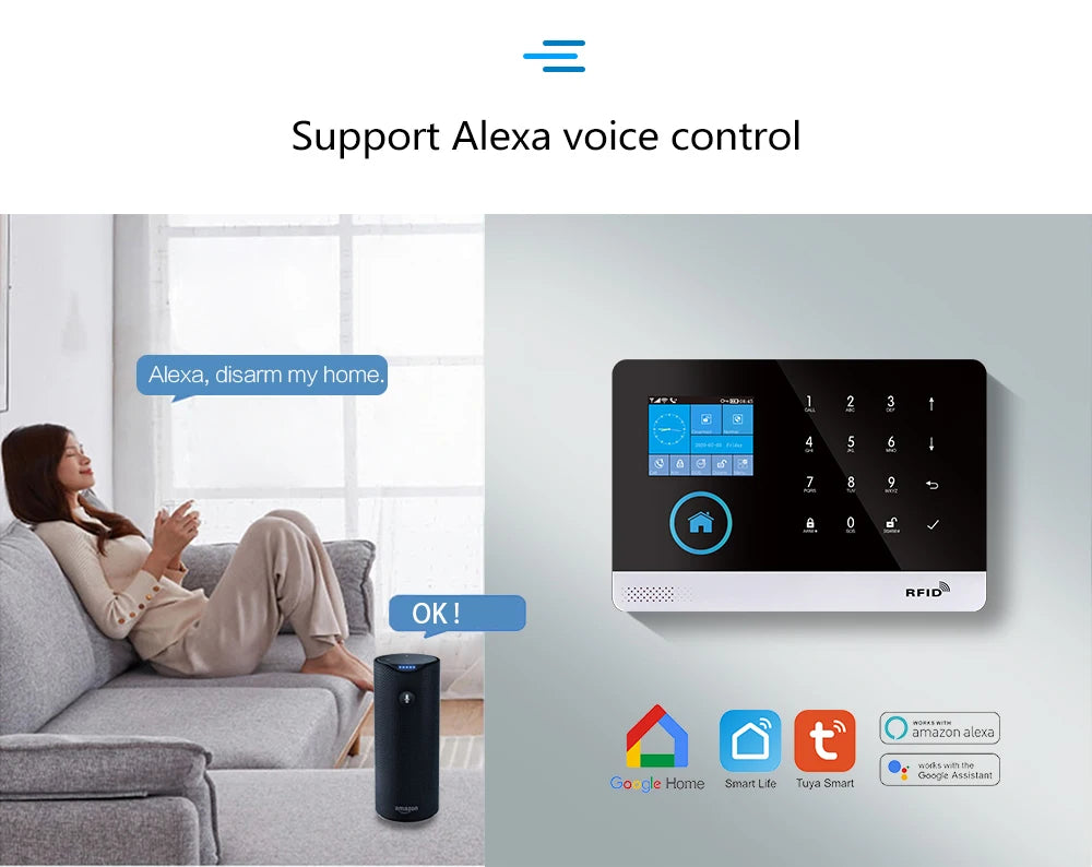 MULO Alarm System For Home Burglar Security 433MHz GSM  Home alarm Wireless PG103 WiFi Alarma Tuya Smart App Work With Alexa