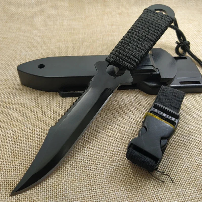 Tactical Fixed Blade 7CR14Mov Blade Steel Handle Outdoor Camping Survival Hunting Utility Knife Military Pocket Tool+ ABS Sheath