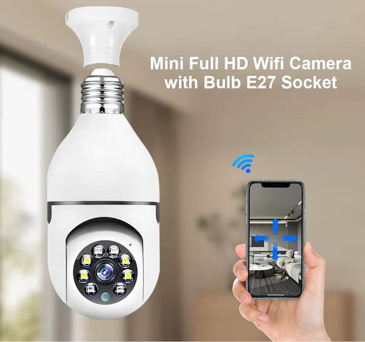 3MP WiFi E27 Bulb Camera Home PTZ Wireless Surveillance Camera 4X Digital Zoom AI Human Motion Detect Full Color Night Vision