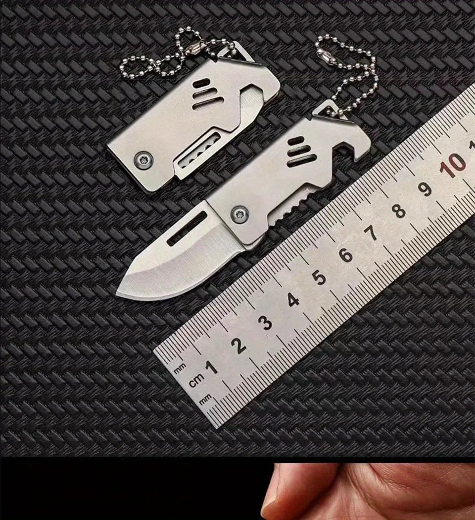 Mini Folding Knife Stainless Steel Box Opening Knife D2 Steel Cannon Portable Sharp Folding Knife Key Hanging Chain