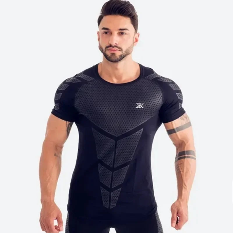 2024 Men Running Sports T-shirt Training Quick Dry Tight Short Sleeves Shirt Bodybuilding compress Fitness Tee Tops men Clothing