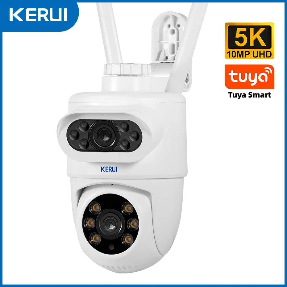 KERUI 5MP 8MP 4K PTZ WiFi IP Wireless Camera Tuya Smart Outdoor Home Security Dual Lens 10MP 5K Camera CCTV Video Surveillance