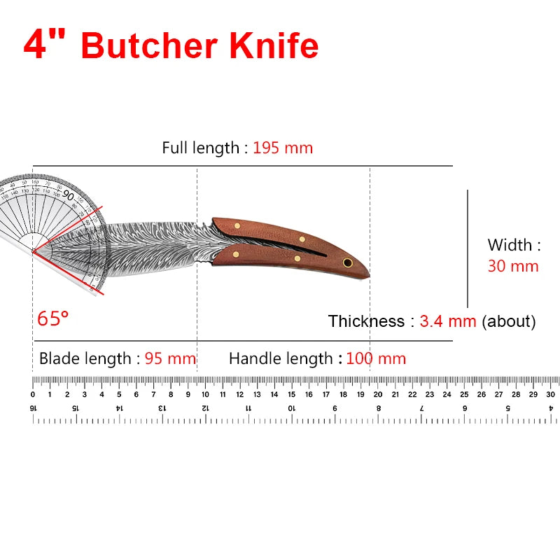 Barbecue Knife Utility Knife Slicing Meat Fruit Vegetables Chef Cooking Butcher Boning Knife Wooden Handle Kitchen Knives Tools