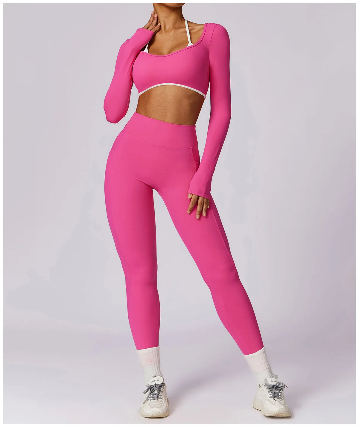 Yoga Set 2PCS Women Sportswear Push Up Workout Clothes Athletic Wear Gym Legging Fitness Bra Crop Top Long Sleeve Sports Suits