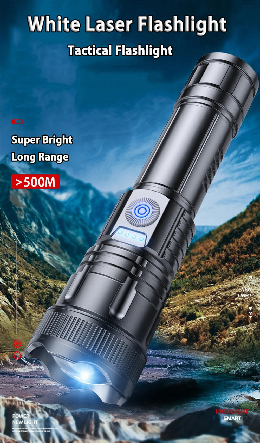 2 pcs High Power Led Flashlight Rechargeable Torch Zoom Long Range Xenon Lamp Portable Usb Hand Lantern For Camping, Outdoor