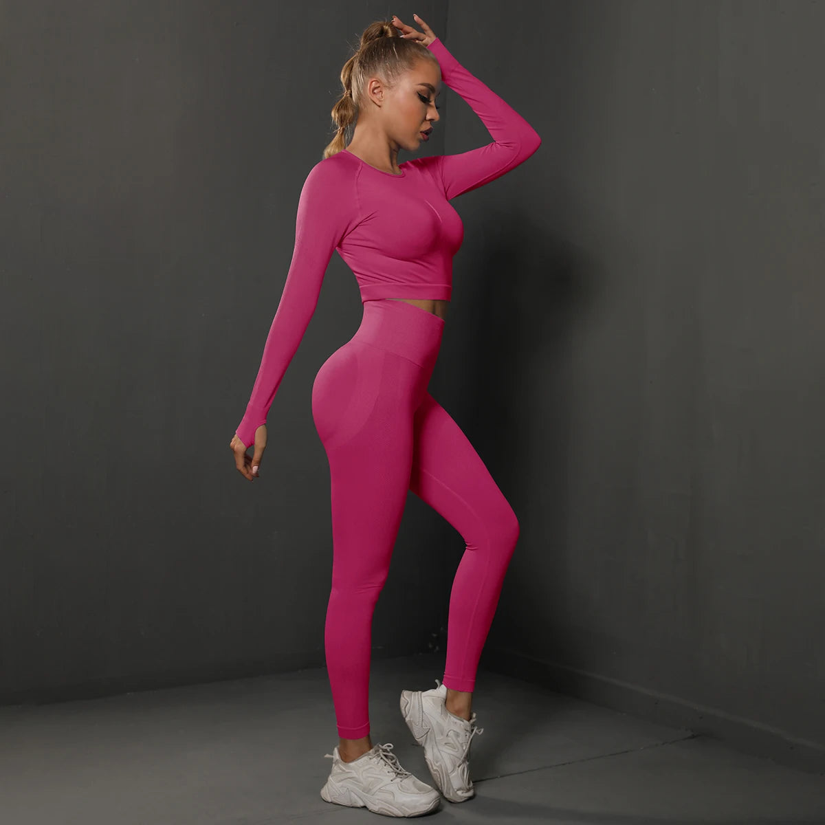 2Pcs Women Sets Energy Seamless Gym Suits Bubble Butt Sports Pants+Long Sleeve Shirts Push Up Running Sets Tracksuits Tights Set