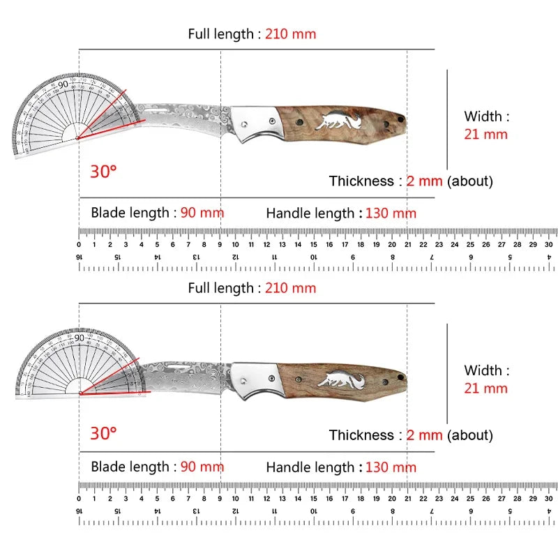 Damascus Knife Folding Knife Cutting Meat Paring Fruit Boning Knife Kitchen Knives Damascus Steel Wooden Handle Folding Knives