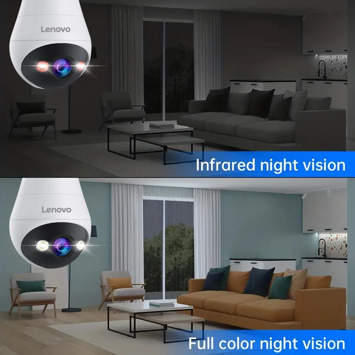 Lenovo 3MP WIFI E27 Bulb Security Camera Full Color Night Vision Two-Way Voice Intercom Smart Home Wireless Camera