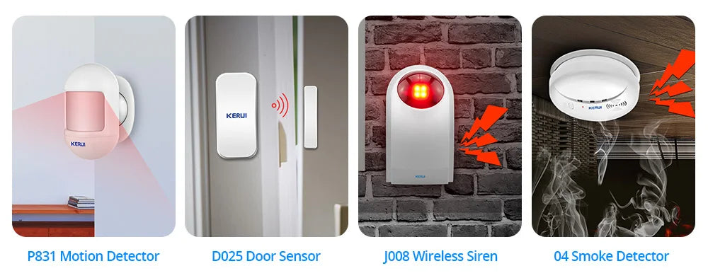 KERUI Tuya Smart WIFI GSM Security Alarm System Works With Alexa Home Burglar Motion Detector Smoke Door Window Sensor APP