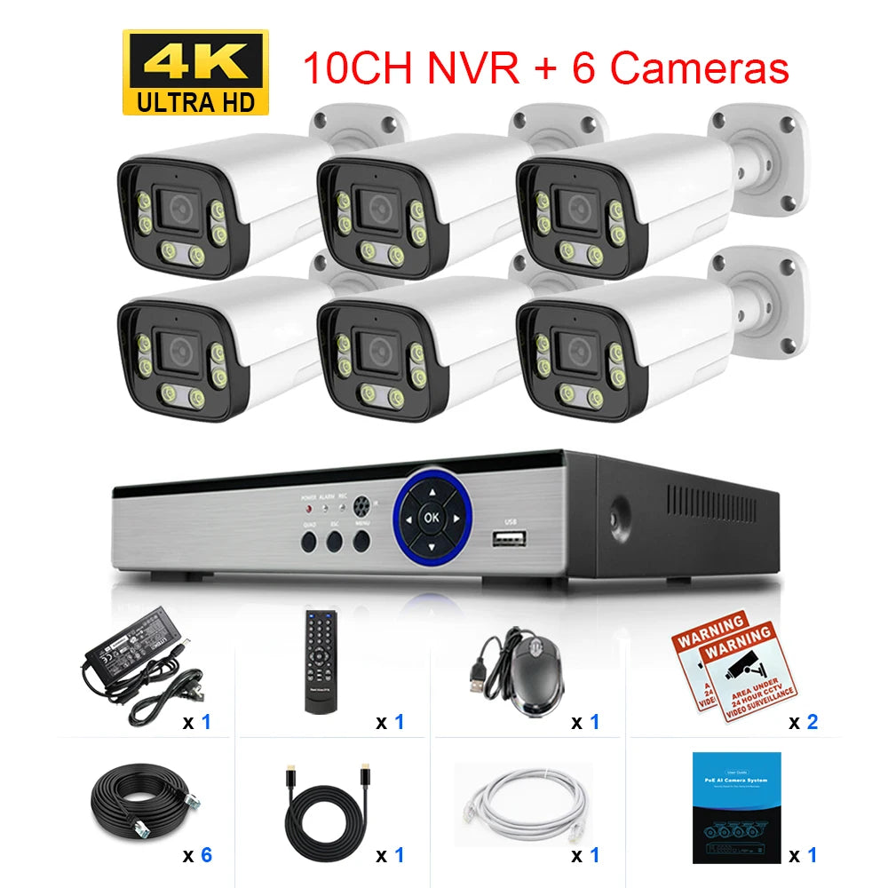 LOXCAM 8CH 4K Security Camera System 10CH 8MP 4MP POE Ai Face Detection Outdoor Two Way Audio Camera Video Surveillance Set