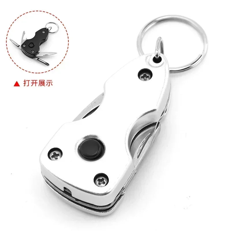 PortableScrewdriver StainlessSteel Tool Knife with LED Keychain Multi-functional Keychain Knife Gift Outdoor 6-in-1 Folding Mini