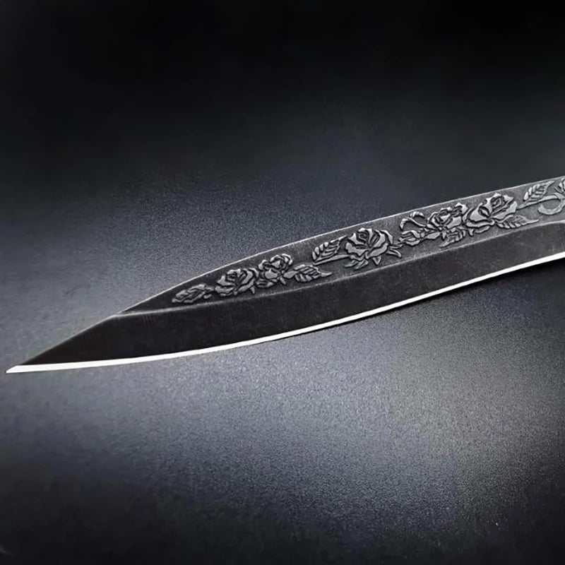 Swordfish Embossed Pocket Knife High Hardness Portable Kitchen Knife Mini Forged Carved Handle Stonewashed Fruit Knife