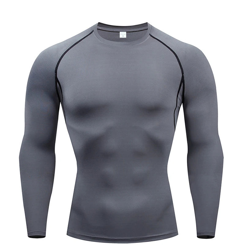 Compression Long Sleeve Shirt Black Fitness T-shirt Men's Muscle Quick drying Gym Sportswear Sun protection Sports Base layer