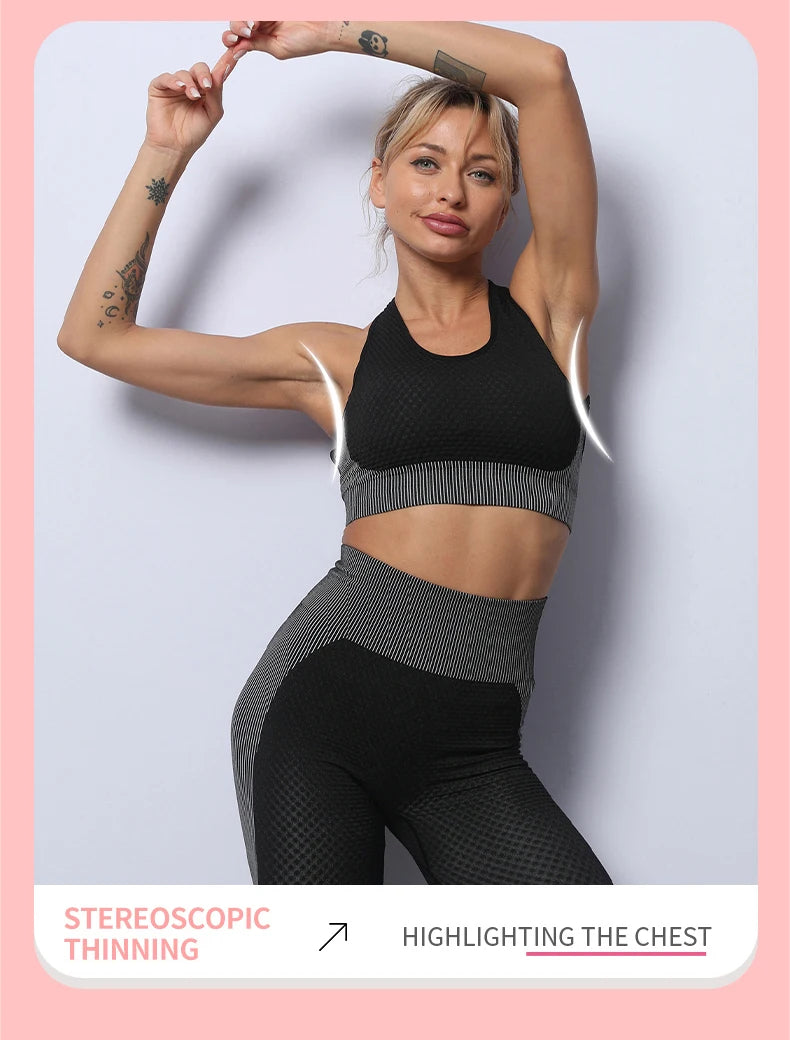 Women 2/3pcs Seamless Workout Outfits Sets Yoga Sportswear Tracksuit Leggings and Stretch Sports Bra Fitness