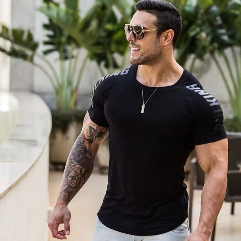 2024 Men Running Sports T-shirt Training Quick Dry Tight Short Sleeves Shirt Bodybuilding compress Fitness Tee Tops men Clothing