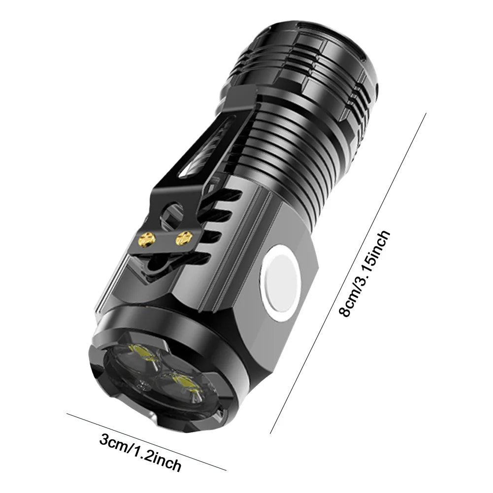 Super Bright Mini Flashlight 3-Eyed High Power LED Flashlight USB Rechargeable Clip-on Torch Light Outdoor Emergency Work Lights