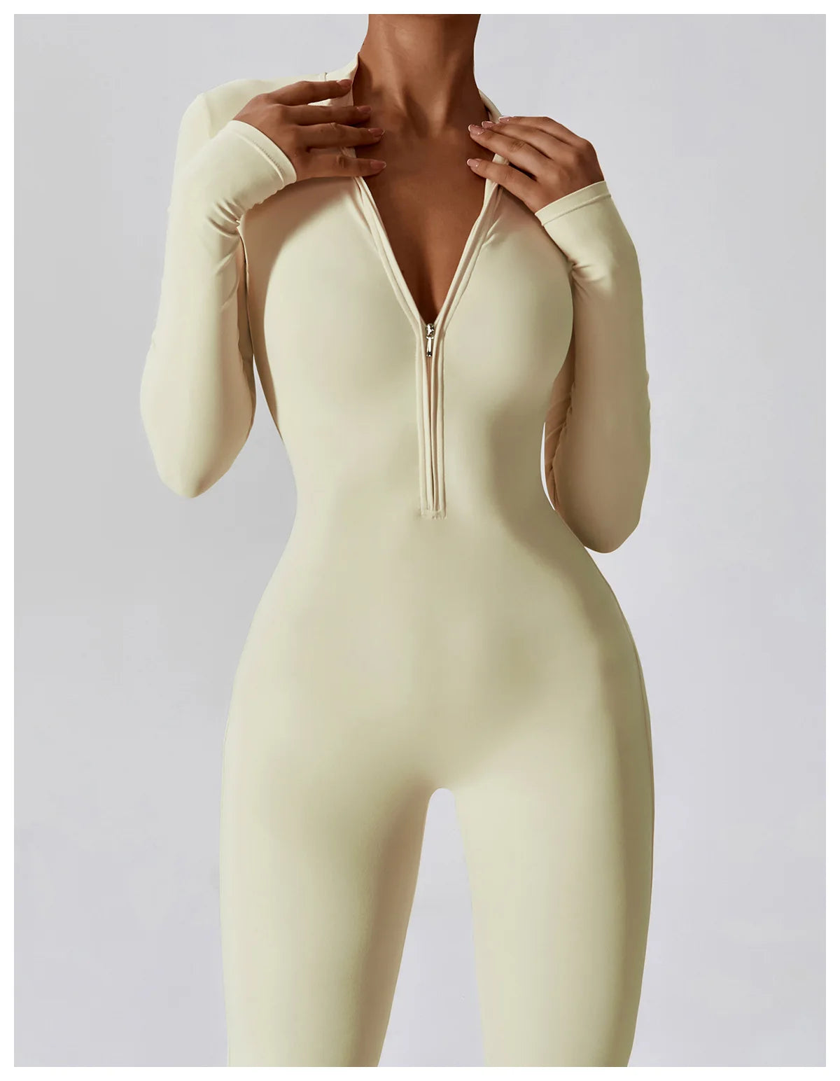 Yoga Boilersuit Long Sleeved Women's Sportswear Gym Zipper Jumpsuits Workout High-intensity Fitness One-piece Skin-tight Garment