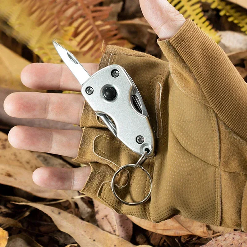 PortableScrewdriver StainlessSteel Tool Knife with LED Keychain Multi-functional Keychain Knife Gift Outdoor 6-in-1 Folding Mini