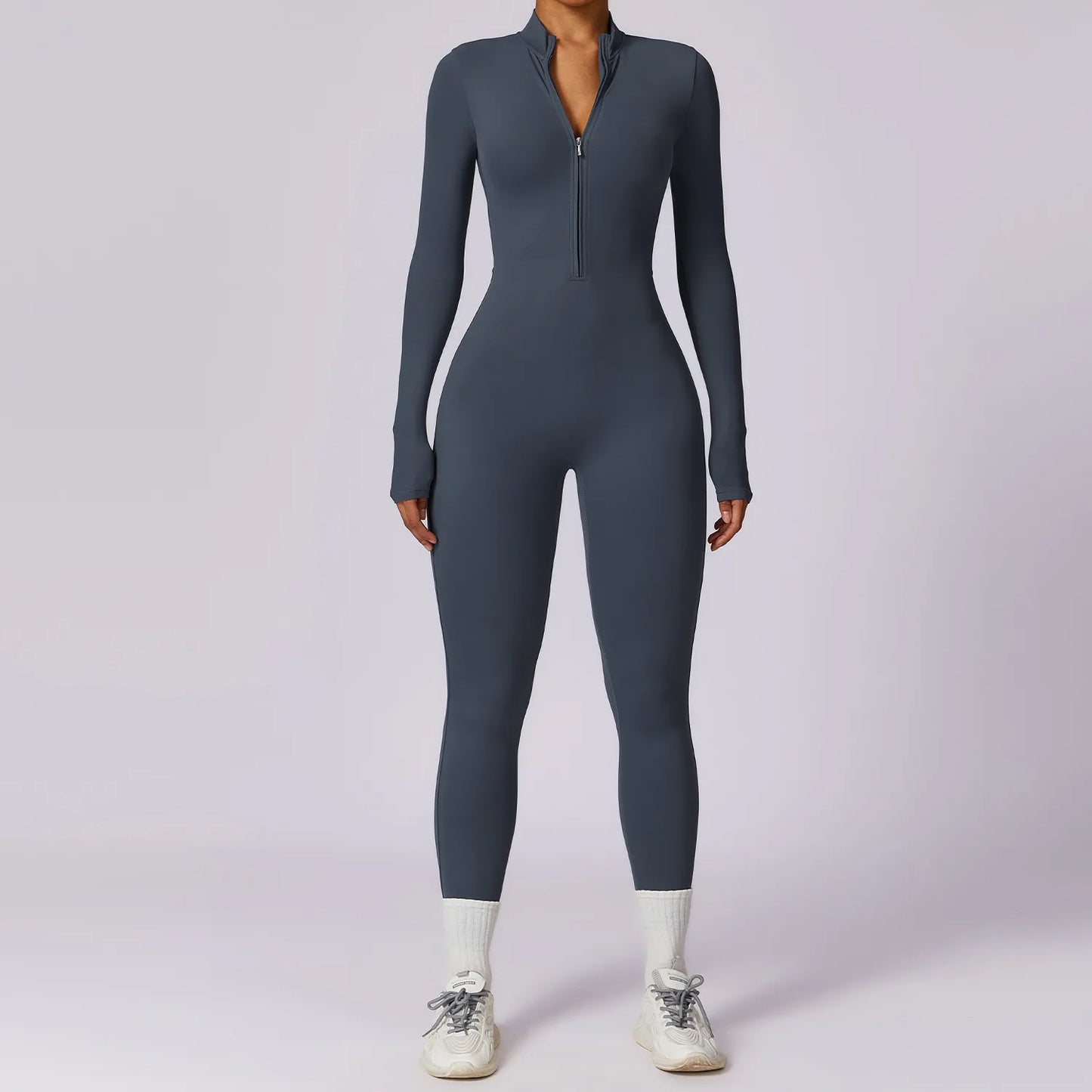 Women Yoga Jumpsuit Fitness Sports Suit Zipper Elastic One-Piece Bodysuits Gym Long Sleeve Gym Runing Push Up Workout Sportwear