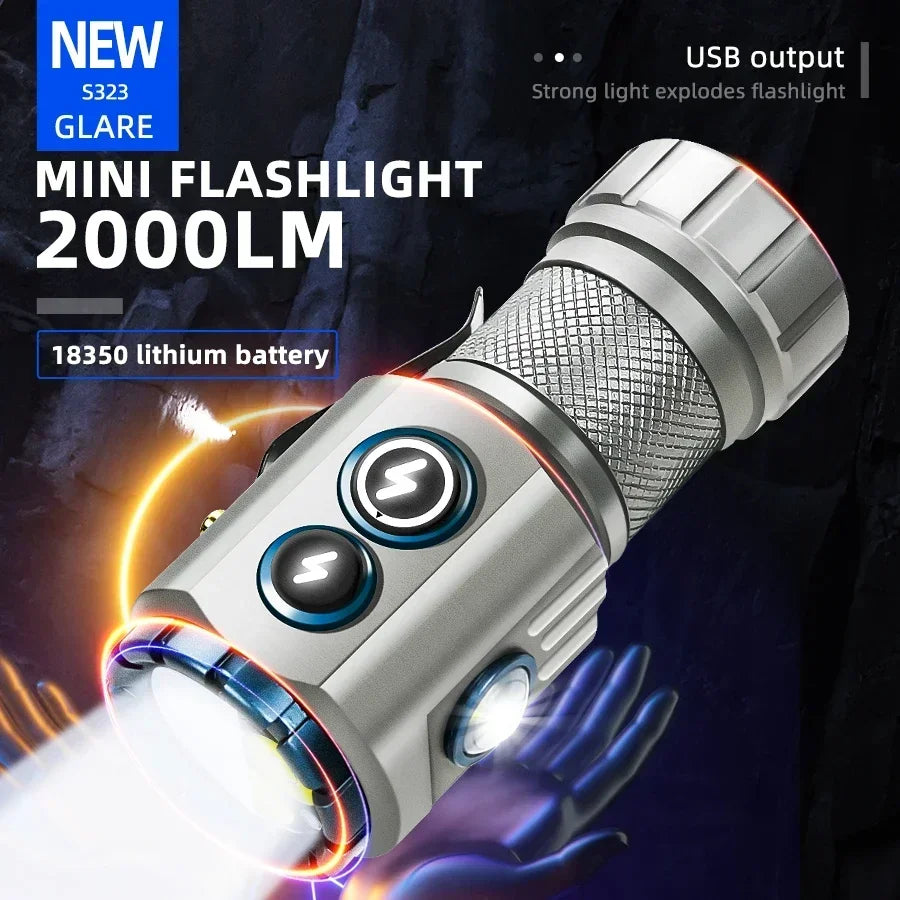 Upgrade RGB Side Lamp 3 LED Flashlight 2000 Lumens USB Rechargeable 18350 Torch with Magnet CAP CLIP Waterproof Camping Light