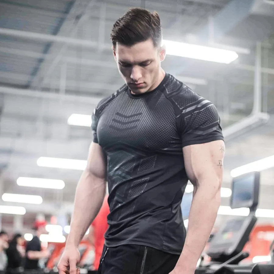 2024 Men Running Sports T-shirt Training Quick Dry Tight Short Sleeves Shirt Bodybuilding compress Fitness Tee Tops men Clothing