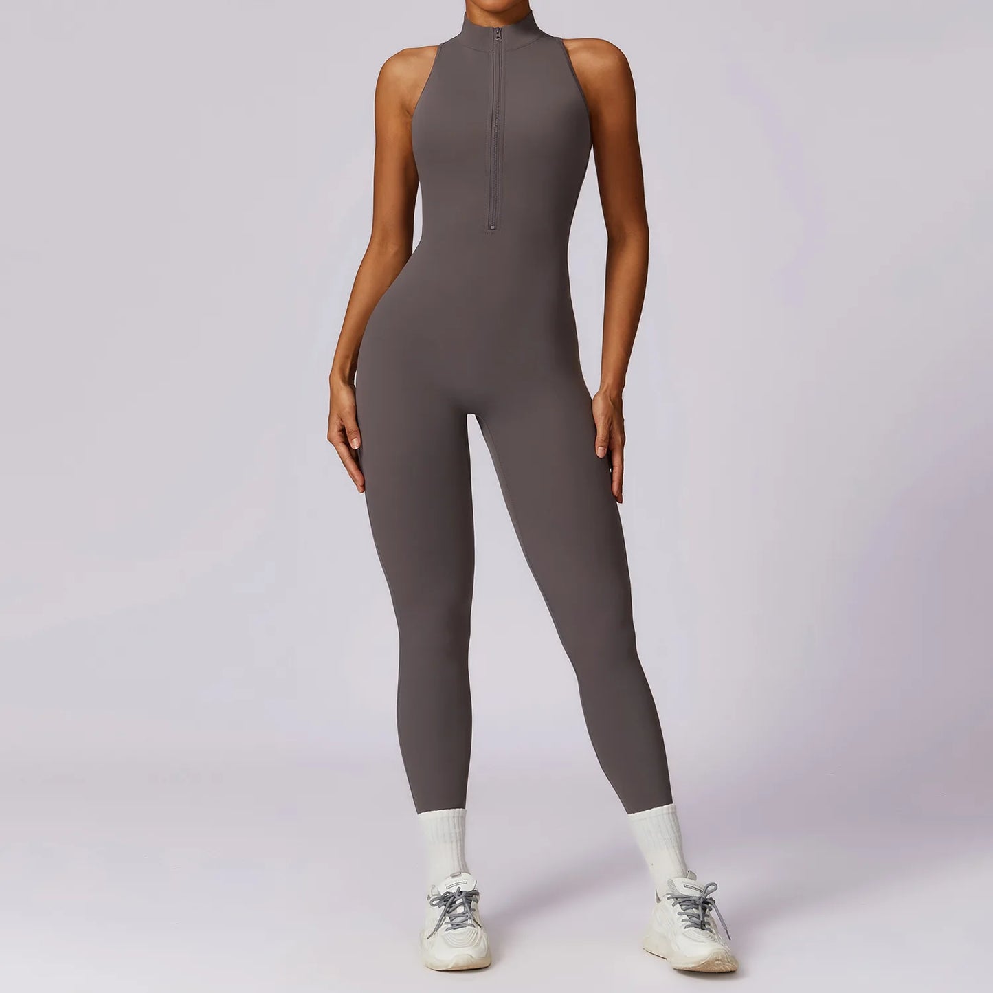 V Back One-piece Suit Women Sports Jumpsuit  Zippers Yoga Rompers Backless Sportswear Women Sleeveles Workout Bodysuits Female