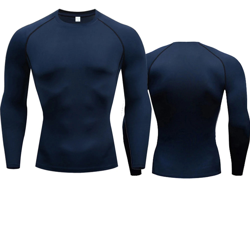 Compression Long Sleeve Shirt Black Fitness T-shirt Men's Muscle Quick drying Gym Sportswear Sun protection Sports Base layer