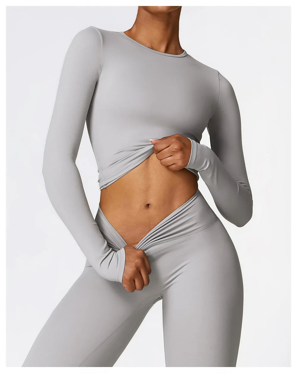 Women's Quick Dry Breathable Yoga Long Sleeves Crop Top Round Neck Sports Top Gym Fitness Workout Sexy Running Long Sleeves